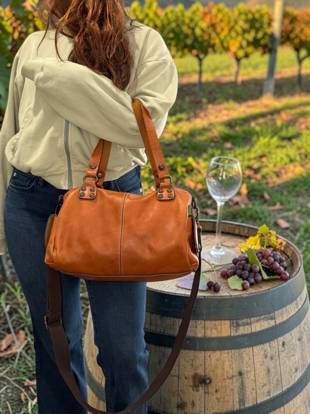 Patricia Nash Cognac Pebbled Leather Satchel Handbag Y2K Vintage Style